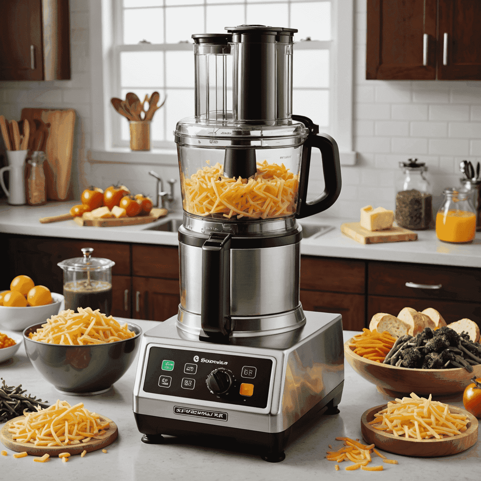 A heavy-duty commercial food processor with multiple attachments for various food preparation tasks